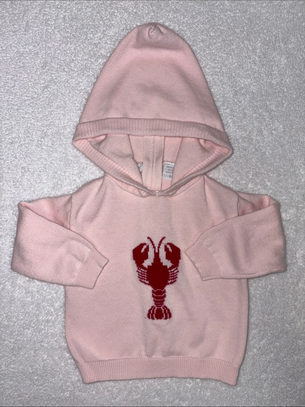 Carriage Boutique Pink Hooded Sweater full back zip lobster crawfish 6m